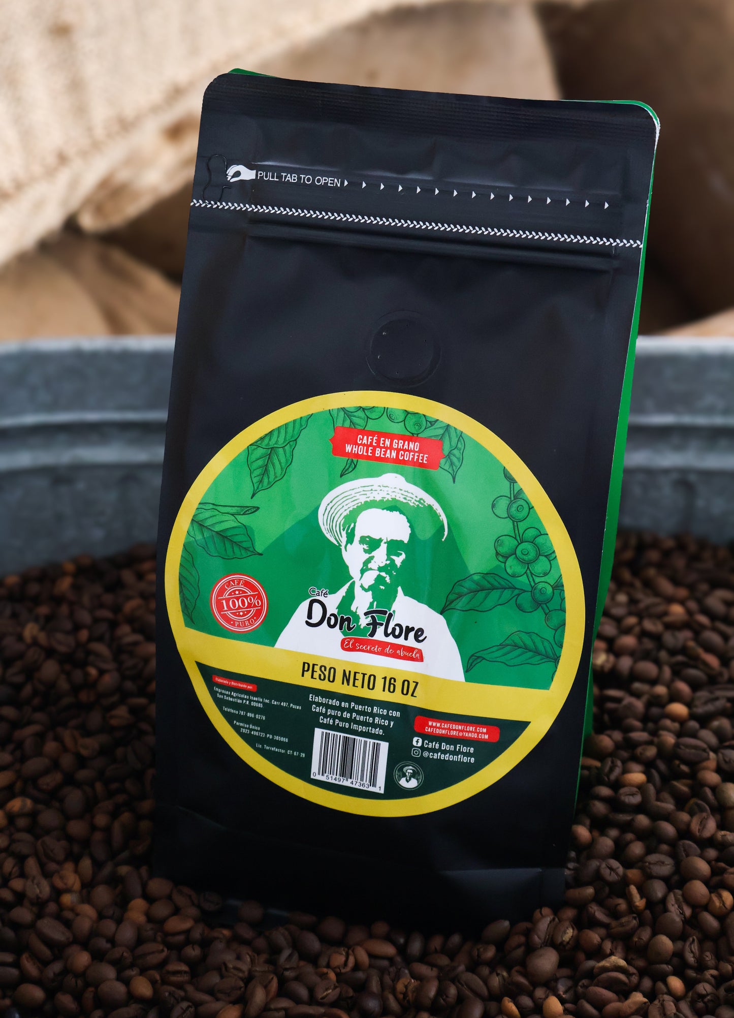Café Don Flore 100% Arábica en Grano - 16 ozs